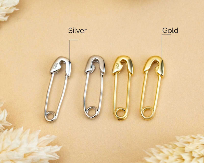 Pin 925 sterling silver and 14K gold plated safety earrings, modern geometric design.