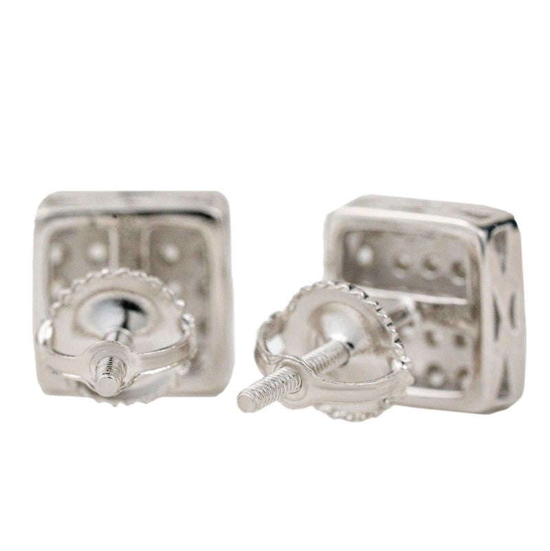 Mens 925 sterling silver square CZ earrings with screw back.