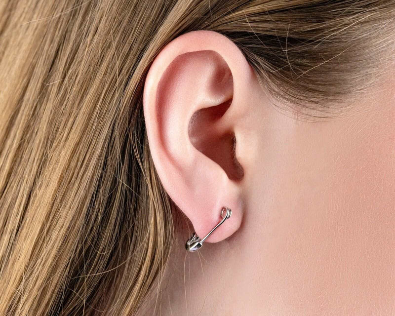 14K Gold Plated 925 Sterling Silver Safety Pin Earrings on ear.