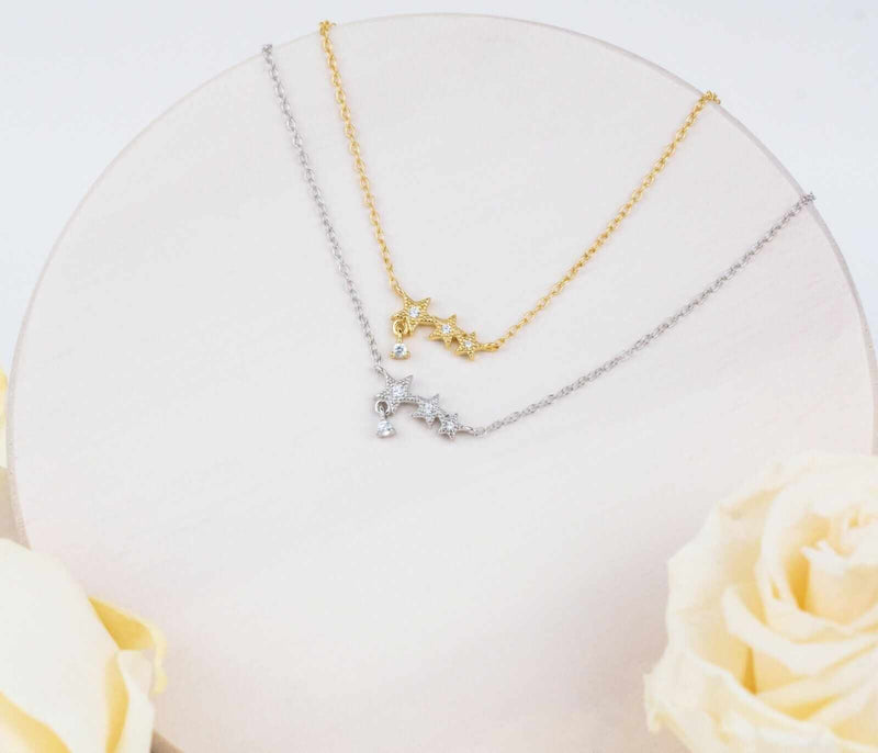 Stars bracelet in 925 sterling silver and 14K gold plated, featuring tiny star-shaped charms with cubic zirconia on a delicate cable chain.