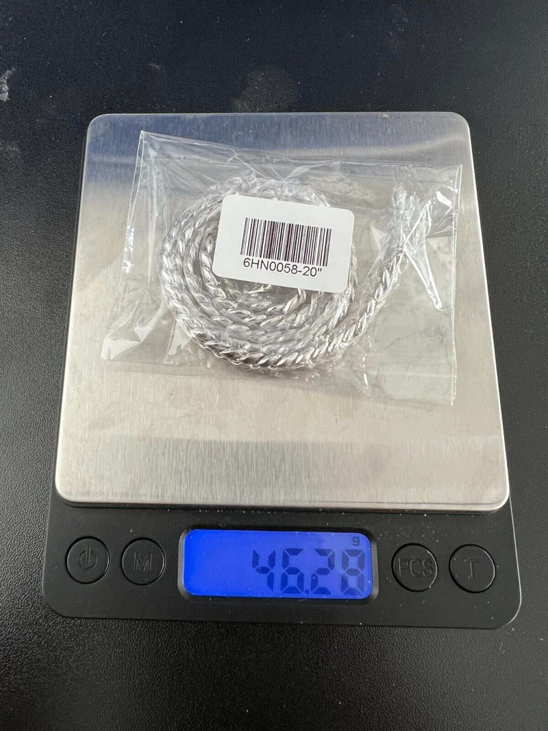 Moissanite real Cuban curb link chain hip hop solid 925 silver necklace on a digital scale showing weight.