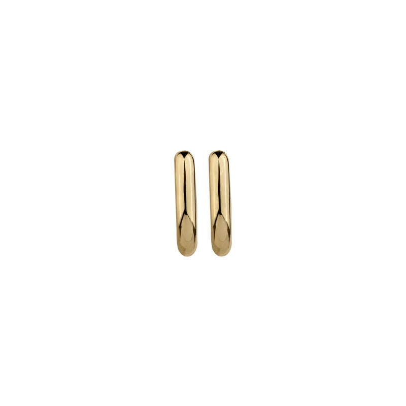 Gold huggie earrings in 14K gold and 925 sterling silver featuring a small round 10mm design.