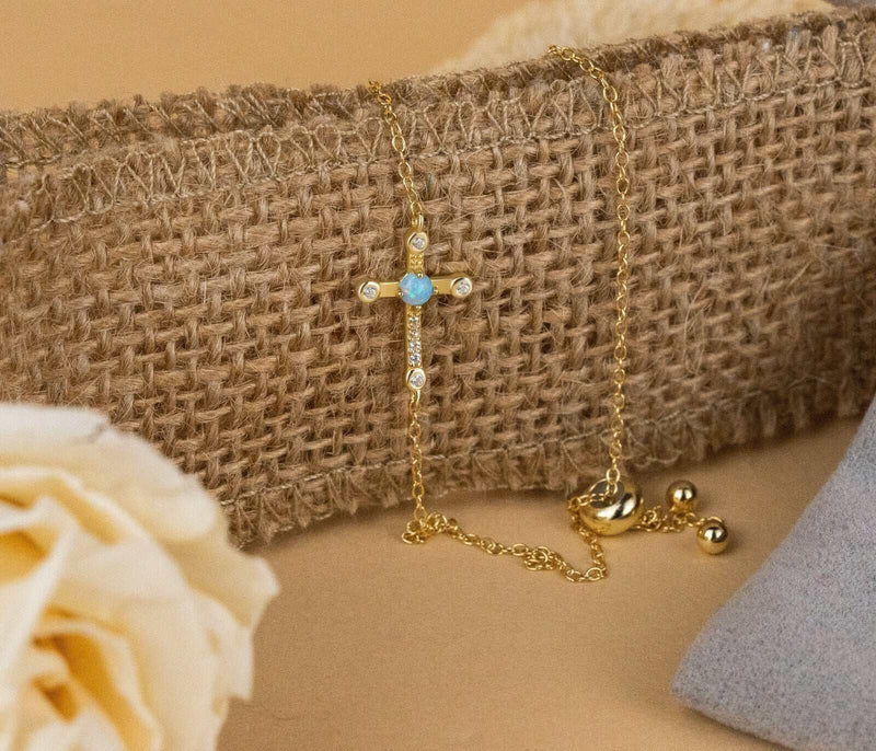 Sterling silver cross Jesus bracelet 925, 18K gold plated religious jewelry for women.