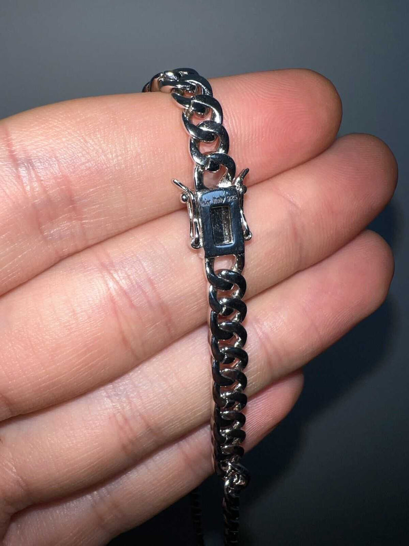Men's Moissanite Cuban Curb Link 925 Silver Necklace with Rhodium Finish
