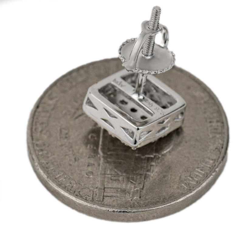 Mens 925 sterling silver square CZ earring with screw back on coin.