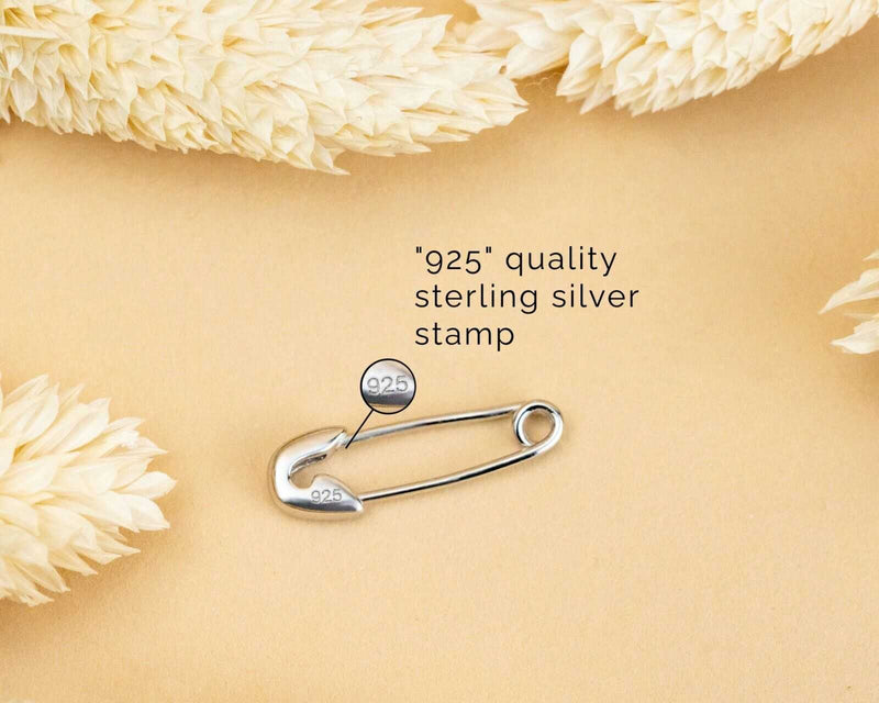 925 Sterling Silver Safety Pin Earring with 14K Gold Plating, Modern Geometric Design.