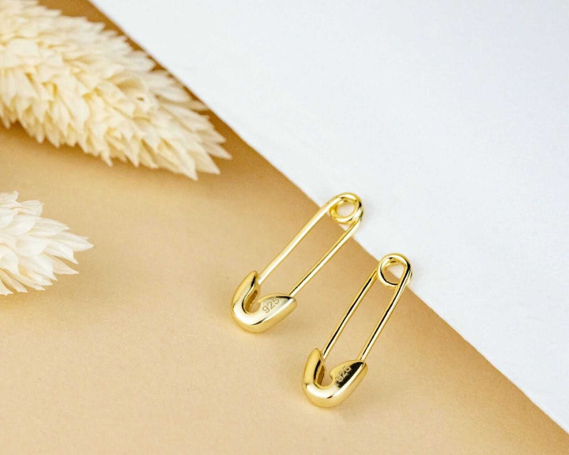 Pin 925 sterling silver earrings, 14K gold plated, modern geometric design.
