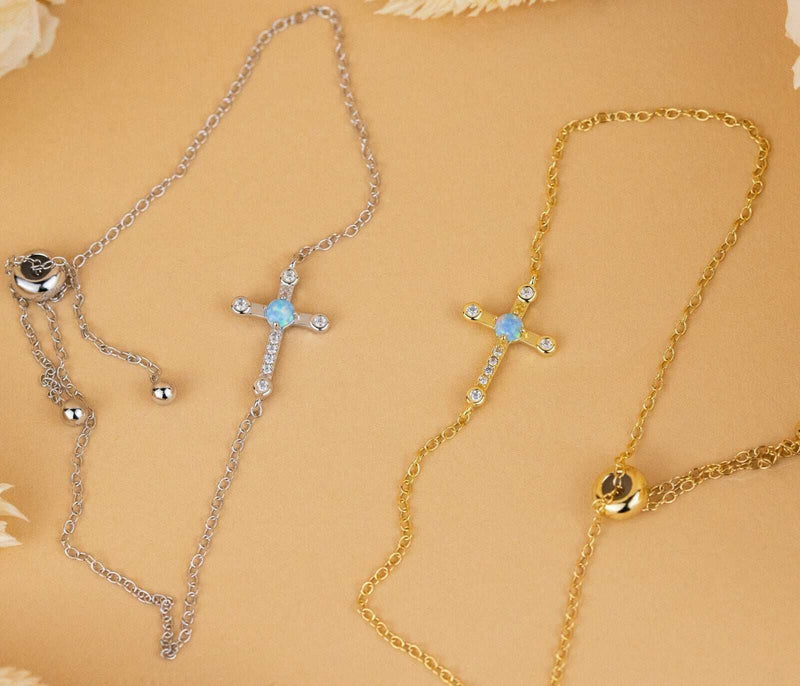 Sterling Silver Cross Jesus Bracelet with 18K Gold Plating, Religious Jewelry.