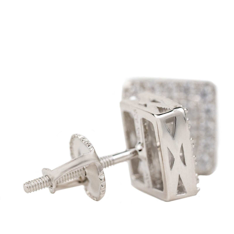 Mens 925 sterling silver square CZ earrings with screw back.