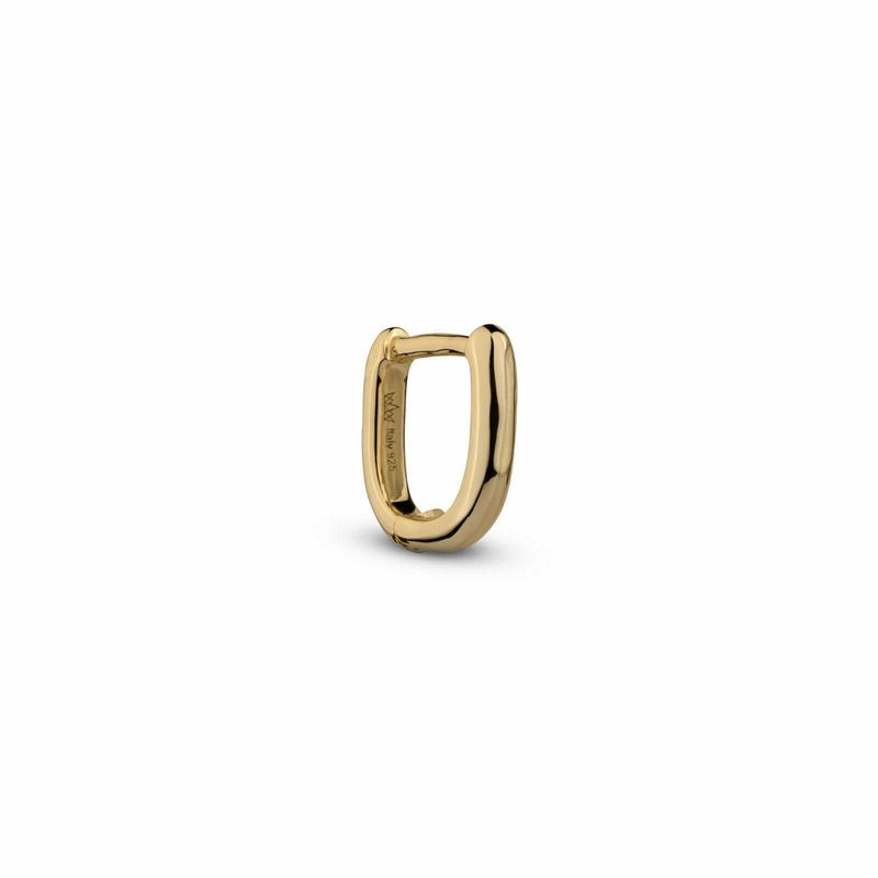 Gold huggie earrings with 14K gold plating and sterling silver base, 10mm round design.
