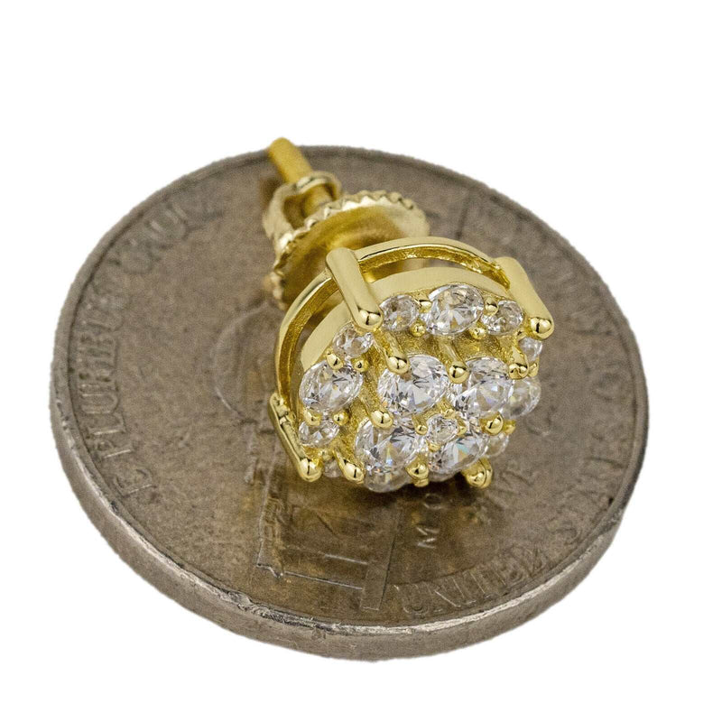 Men's 925 Sterling Silver 14K Gold Plated CZ Hip Hop Earring on coin.