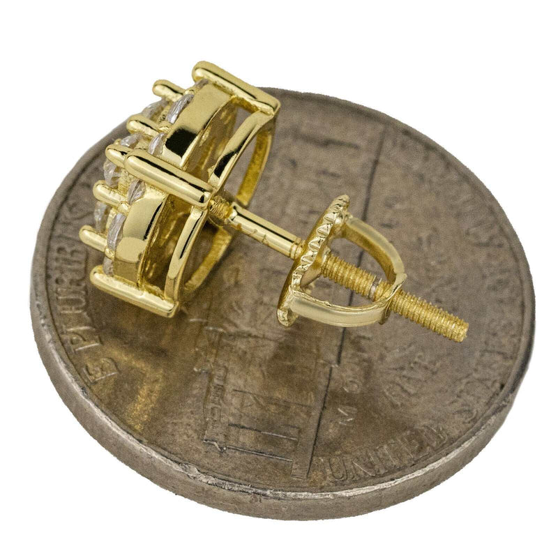 Men's 14K gold plated cubic zirconia hip hop earring on coin, solid 925 sterling silver.