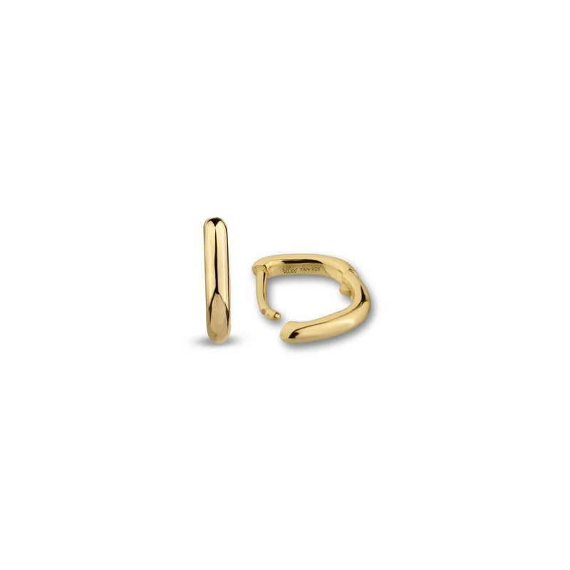 Gold huggie earrings in 14K gold and 925 sterling silver with a 10mm round design.