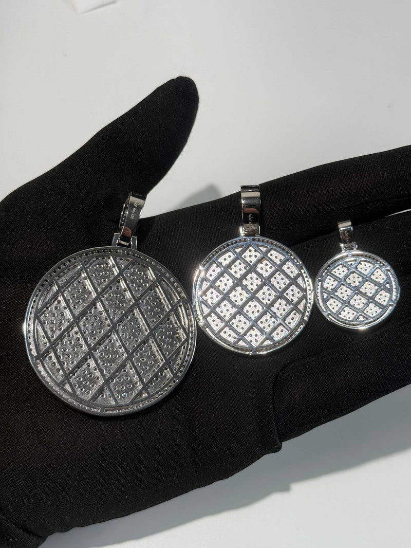 Real Solid 925 Sterling Silver CZ Iced Round Hip Hop Dog Tag Medallion Pendant Necklace