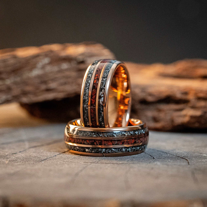 Rose Gold Tungsten Carbide Ring Dinosaur Bones Meteorite