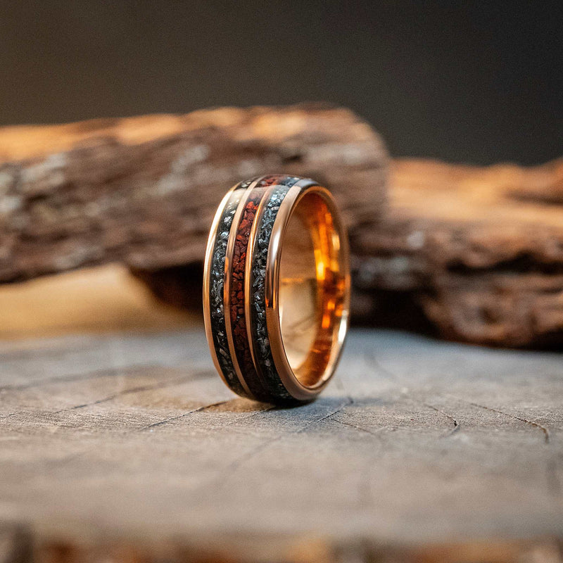 Rose Gold Tungsten Carbide Ring Dinosaur Bones Meteorite