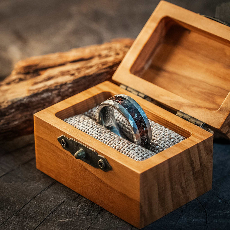 Silver Hammered Tungsten Carbide Ring Dinosaur Bones & Meteorite