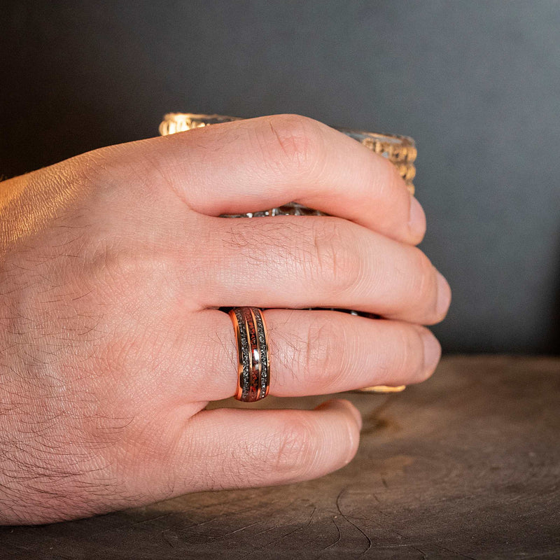 Rose Gold Tungsten Carbide Ring Dinosaur Bones Meteorite