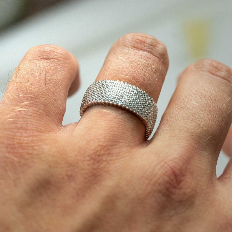 Mens Real Solid 925 Sterling Silver Pinky Ring Eternity Band with Clear CZ stones.