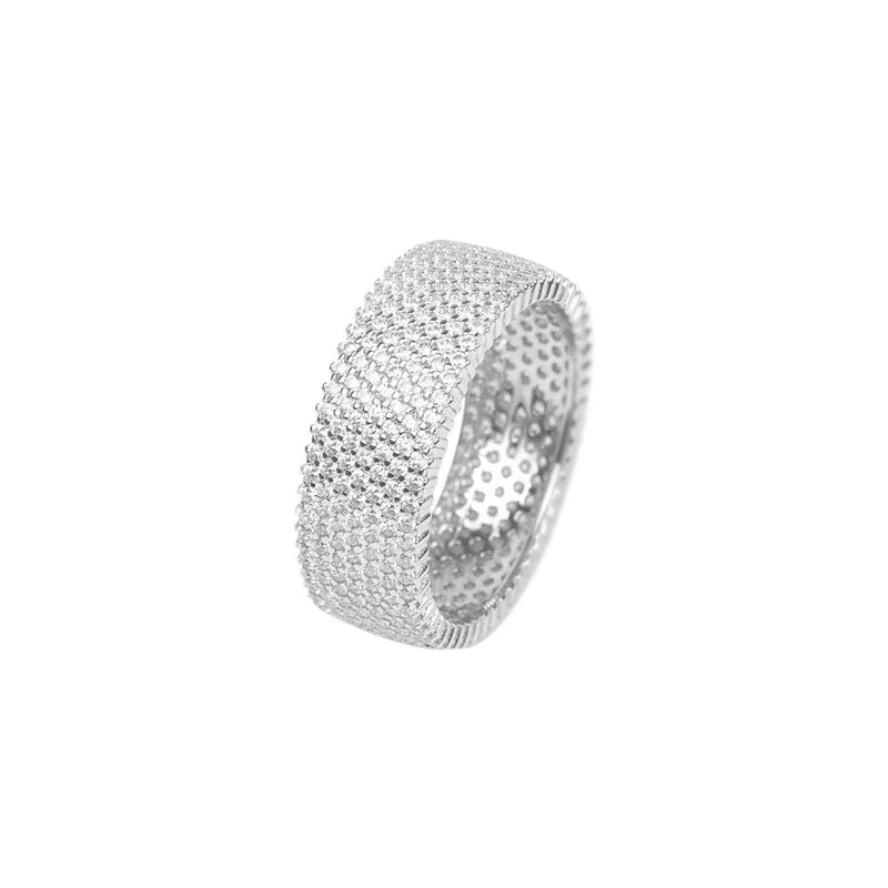 Men's real solid 925 sterling silver pinky ring eternity band with clear CZ stones.