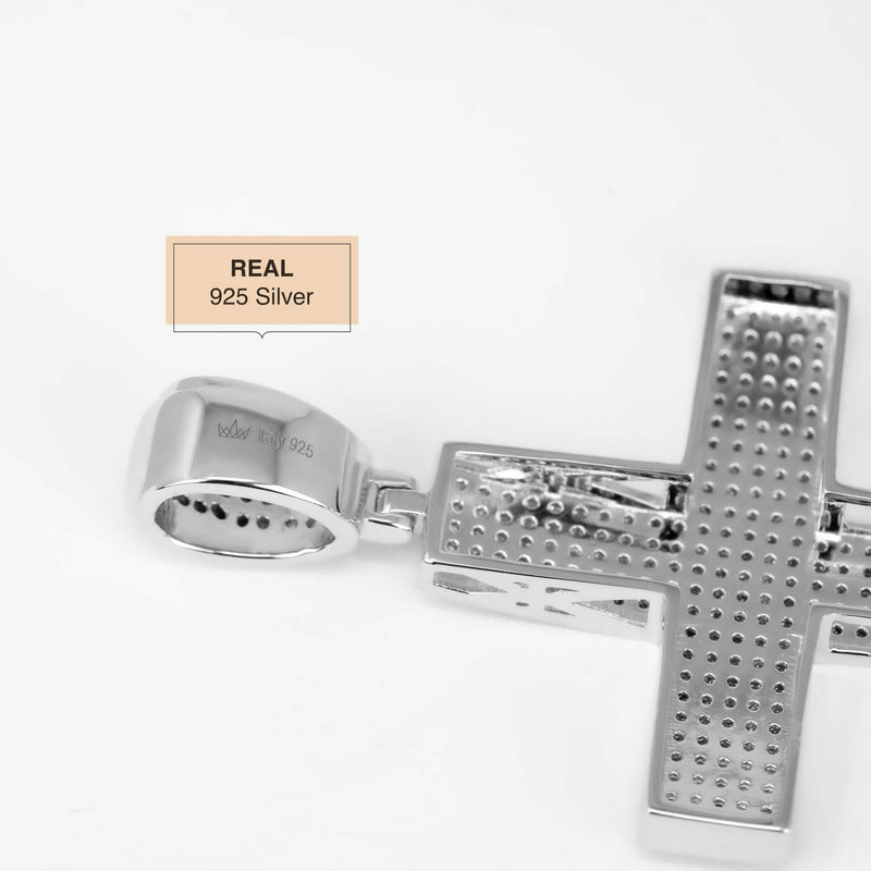 2" Moissanite Cross Pendant in 925 Sterling Silver, showcasing round-cut D VVS1 Moissanite stones, hip-hop style.