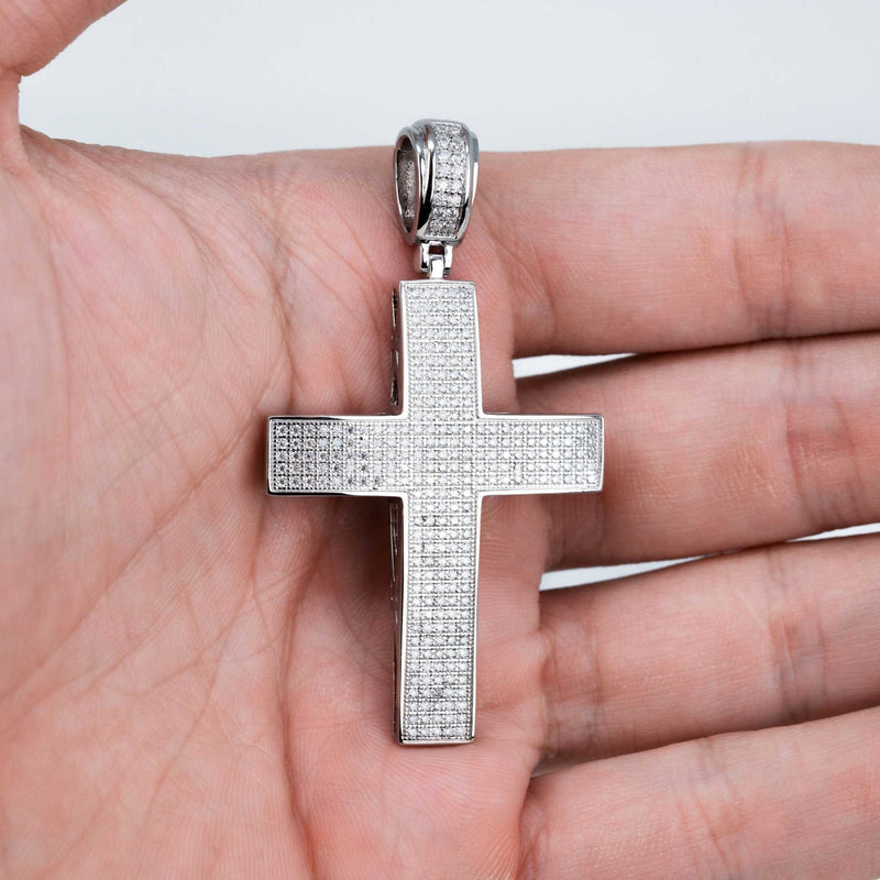 2" Moissanite Cross Pendant in 925 Sterling Silver with Round D VVS1 Moissanite Stones.
