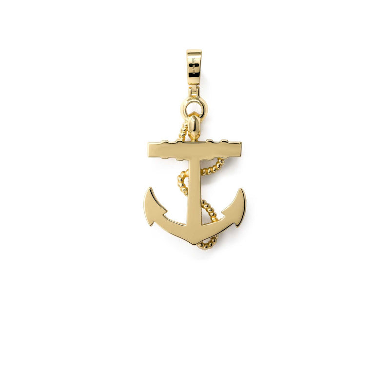Mens Real Solid 925 Sterling Silver in 14K Gold Finish Anchor Pendant Iced CZ Hip hop Jewelry Piece Necklace Gift for Him, Birthday Gift