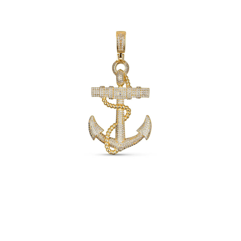 14K gold finish anchor pendant with iced CZ, hip hop jewelry.