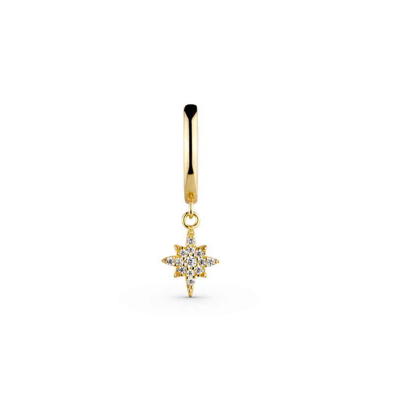 Stellar Starburst Earrings in 14K gold with round cut clear CZ stones, 925 sterling silver.