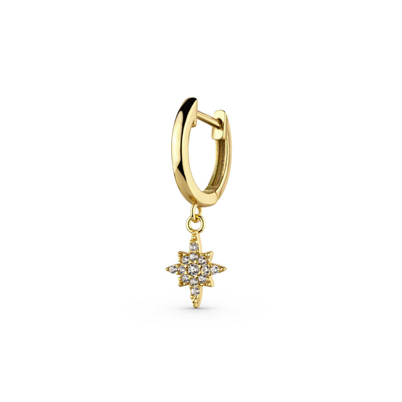 Stellar Starburst Earrings in 14K gold with round cut clear CZ stones.