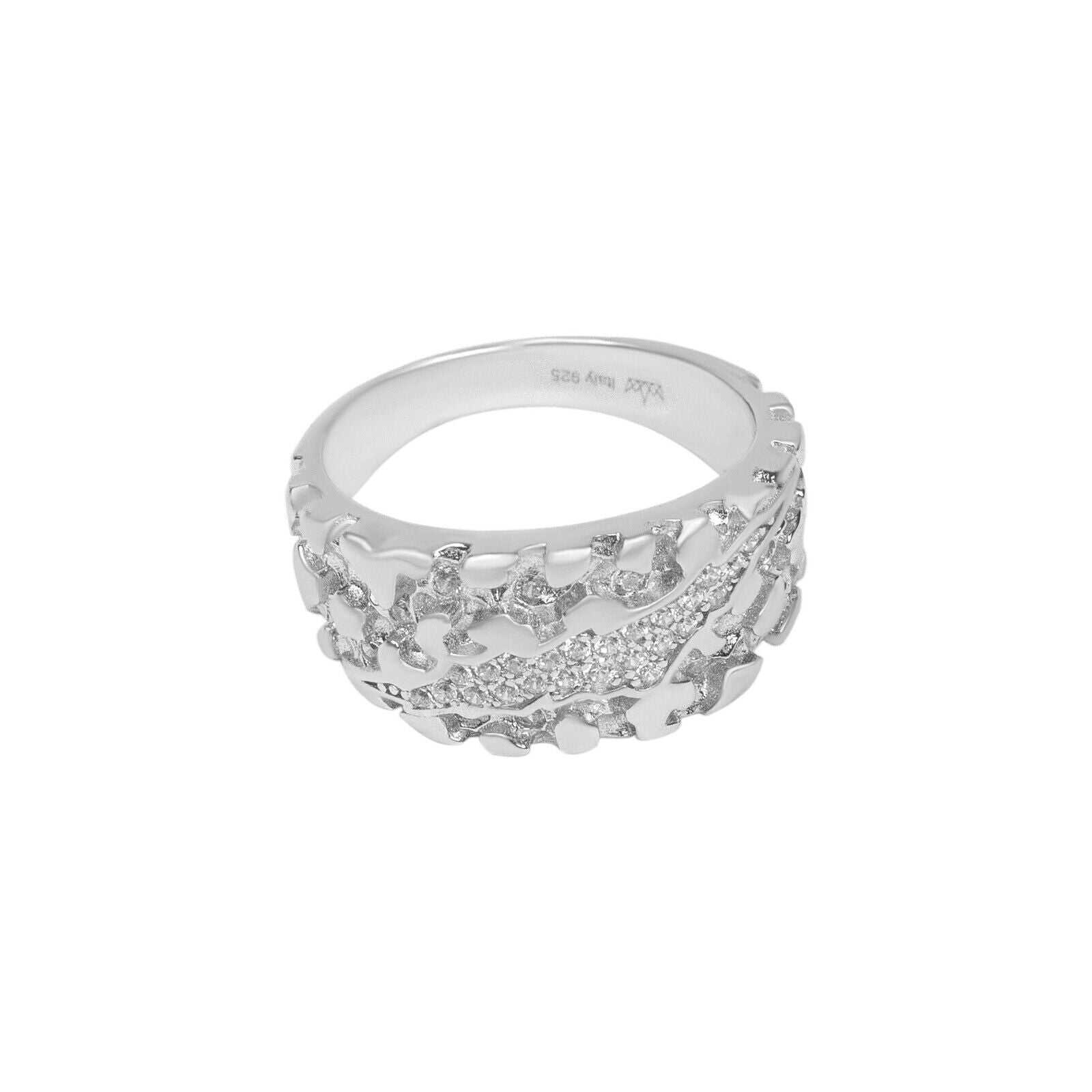 Sterling silver Nugget Claw Mark Ring with CZ stones and intricate design.