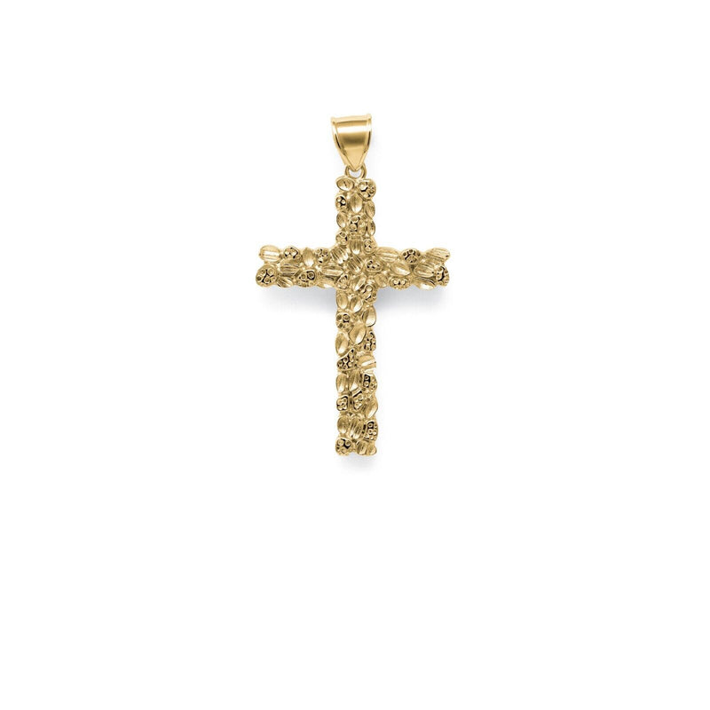 Mens 14K Gold Plated Solid 925 Sterling Silver Nugget Cross Pendant Crucifix