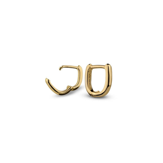 Gold huggie earrings, 14K gold-plated sterling silver, 10mm round design.