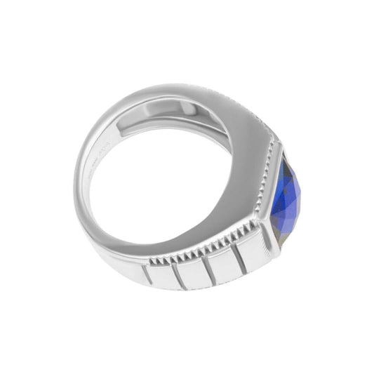 Mens 925 sterling silver ring with blue cubic zirconia crystal.