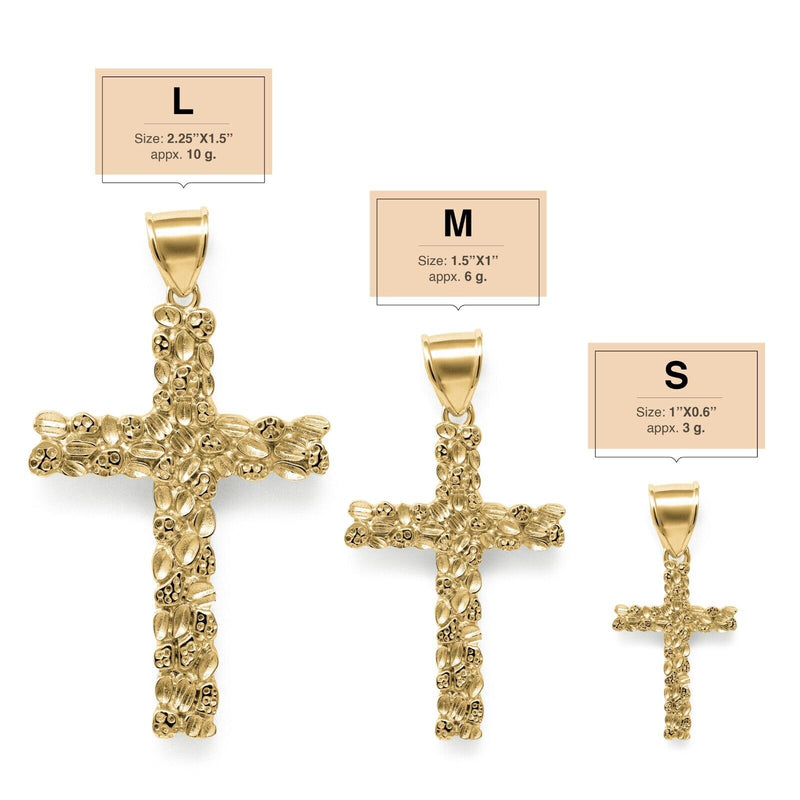 Mens 14K Gold Plated Solid 925 Sterling Silver Nugget Cross Pendant Crucifix