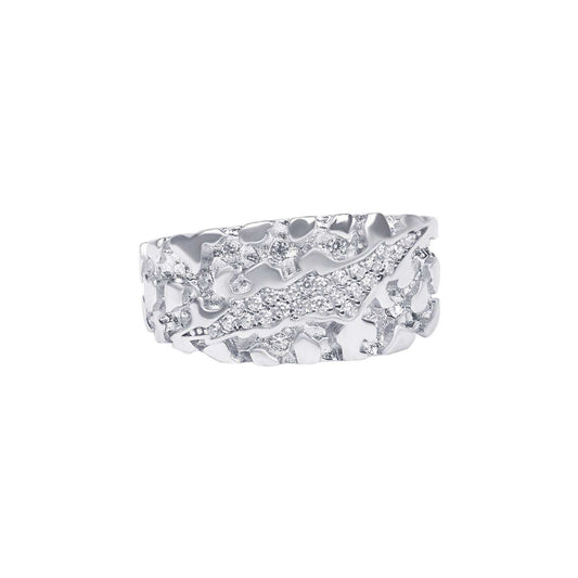 Nugget Claw Mark Ring in Sterling Silver with CZ, 10mm wide.