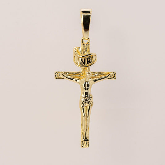 14k Gold Plated Solid 925 Silver Cross Jesus Piece Crucifix Pendant Necklace NEW