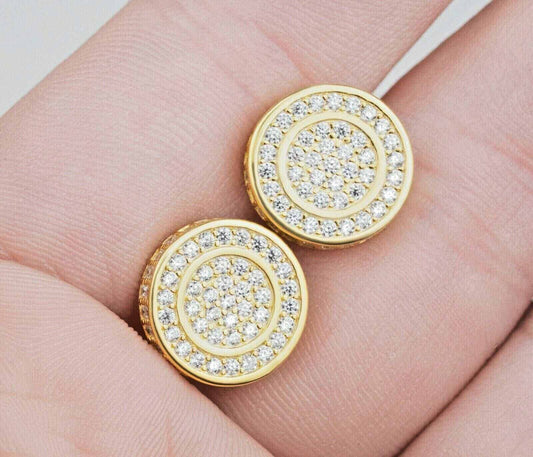 Real Solid 925 Silver Iced CZ Hip Hop Men's Earrings with 18k Gold Finish