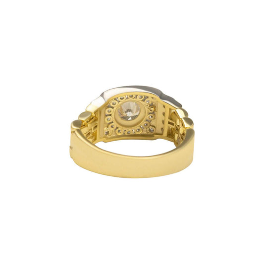 10K yellow gold plated watch ring with cubic zirconia, flexible band, sterling silver, Morf Jewelry.