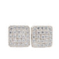 Mens solid 925 sterling silver square earrings with CZ stones and screw back.