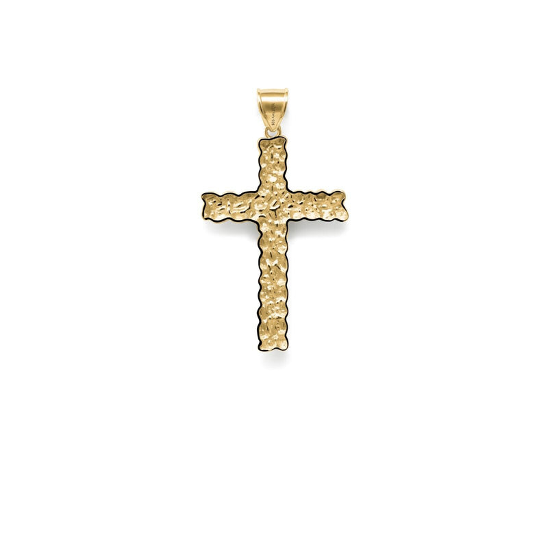 Mens 14K Gold Plated Solid 925 Sterling Silver Nugget Cross Pendant Crucifix