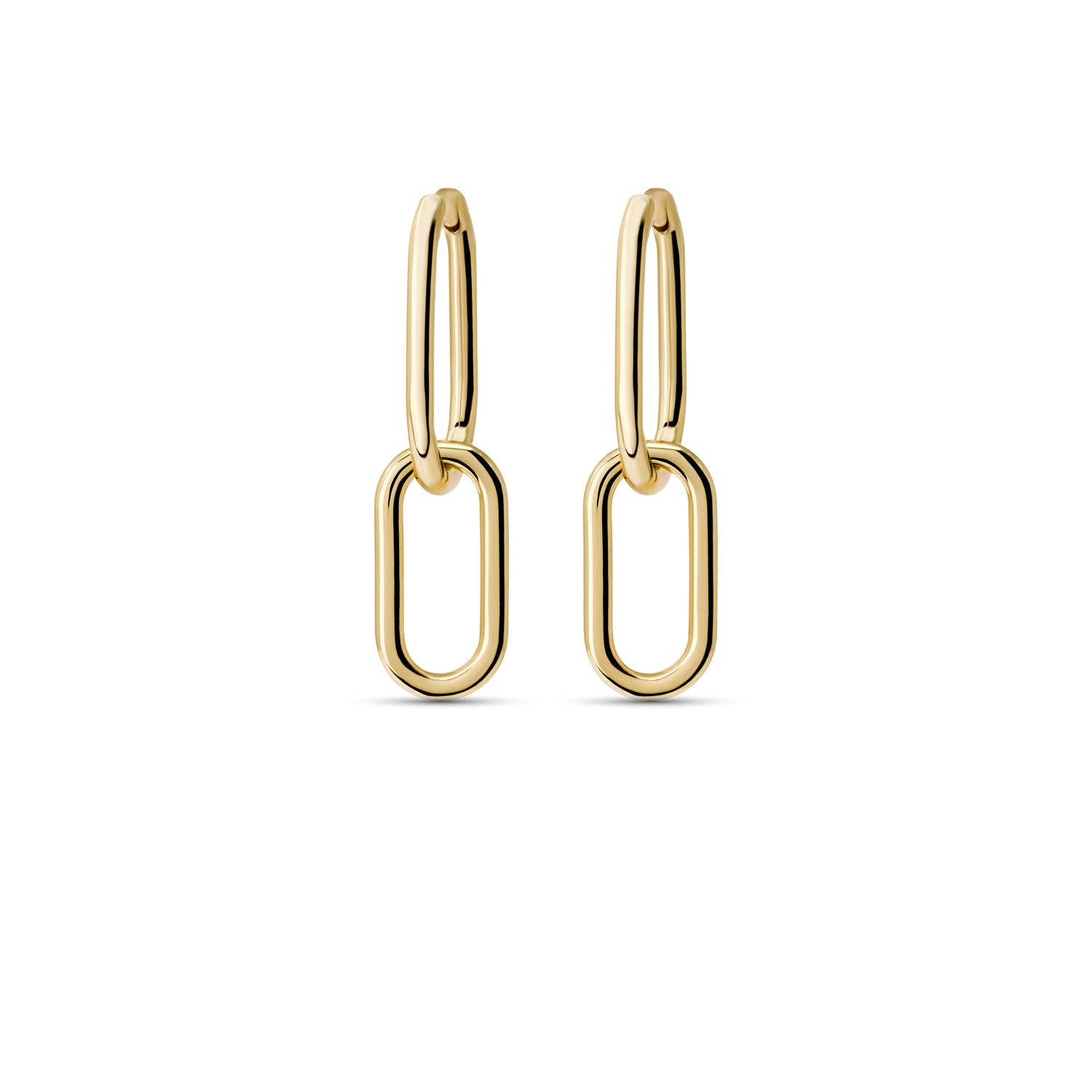 Link earrings with delicate chain design in 18K gold-plated brass.