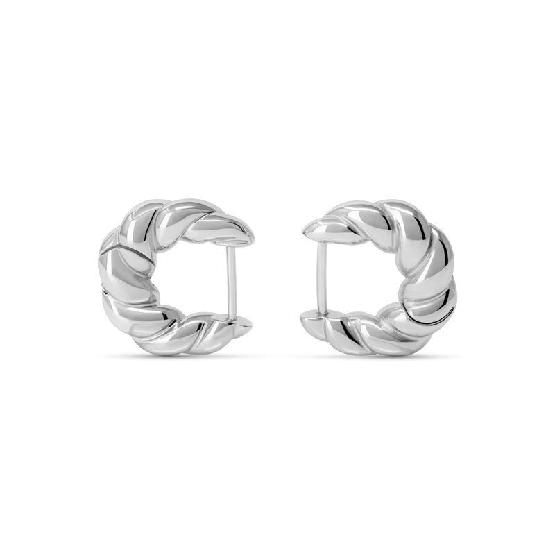 Twisted Croissant Hoop Earrings in silver finish with a luxurious 14K gold layer.