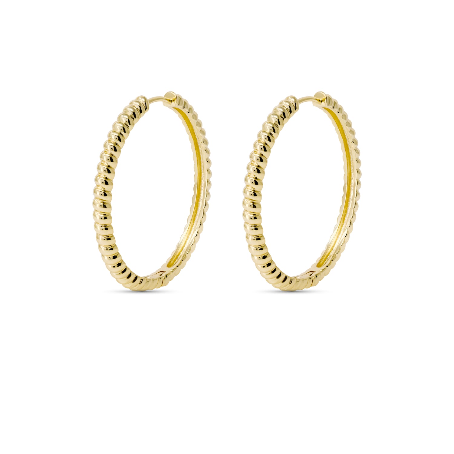 14k Gold Plated Croissant Hoops earrings with luxury design, 29.3mm diameter.