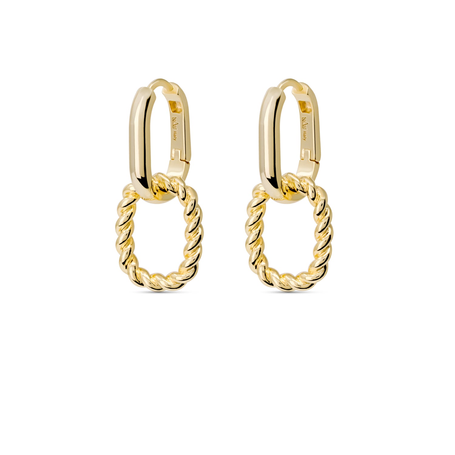 Croissant Link Earrings in 14K gold finish, sterling silver and brass, featuring a unique design resembling freshly baked croissants.