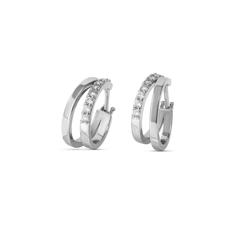 Double hoop earrings with cubic zirconia, 14k gold over sterling silver.