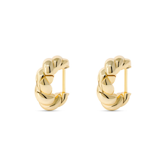 Twisted Croissant Hoop Earrings in gold finish with a 14K gold layer, featuring a unique twisted design.