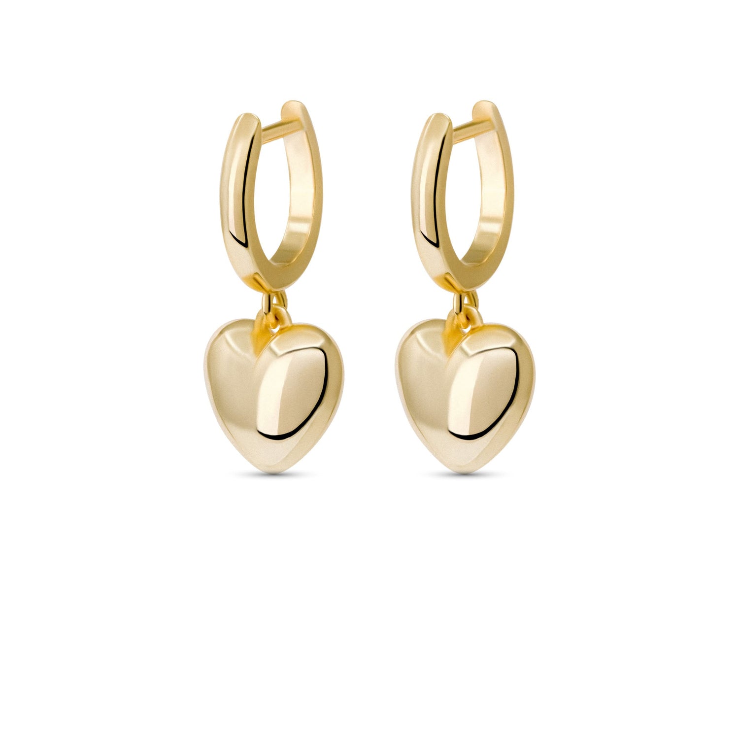 Gold-plated mini heart drop earrings with hoop design.