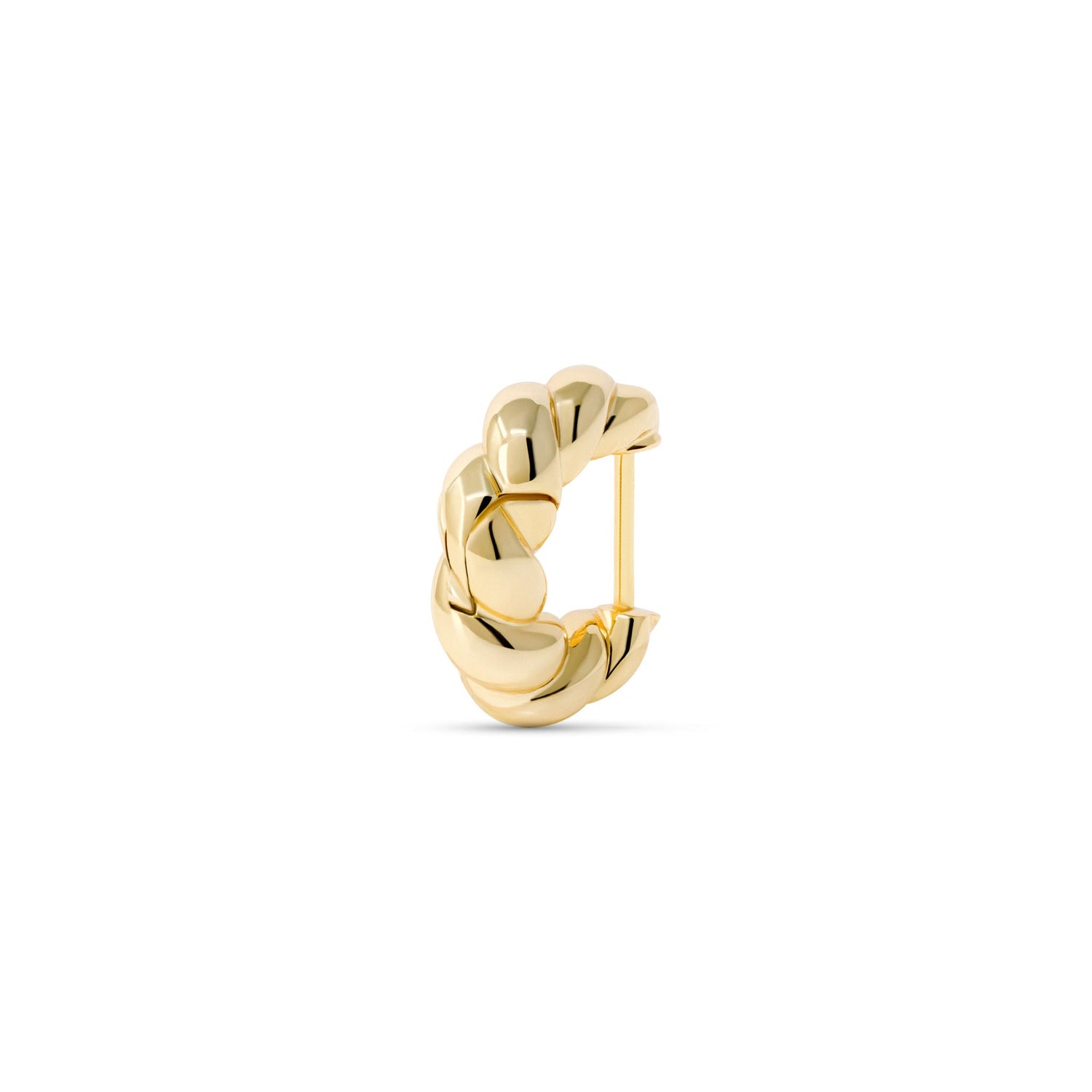 Twisted Croissant Hoop Earrings with a 14K gold finish featuring a distinctive twisted design.