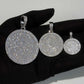 Real Solid 925 Sterling Silver CZ Iced Round Hip Hop Dog Tag Medallion Pendant Necklace